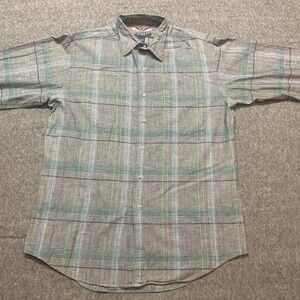 Bonkers of London Button Up Shirt Mens Medium Gray Plaid Long Sleeve Casual